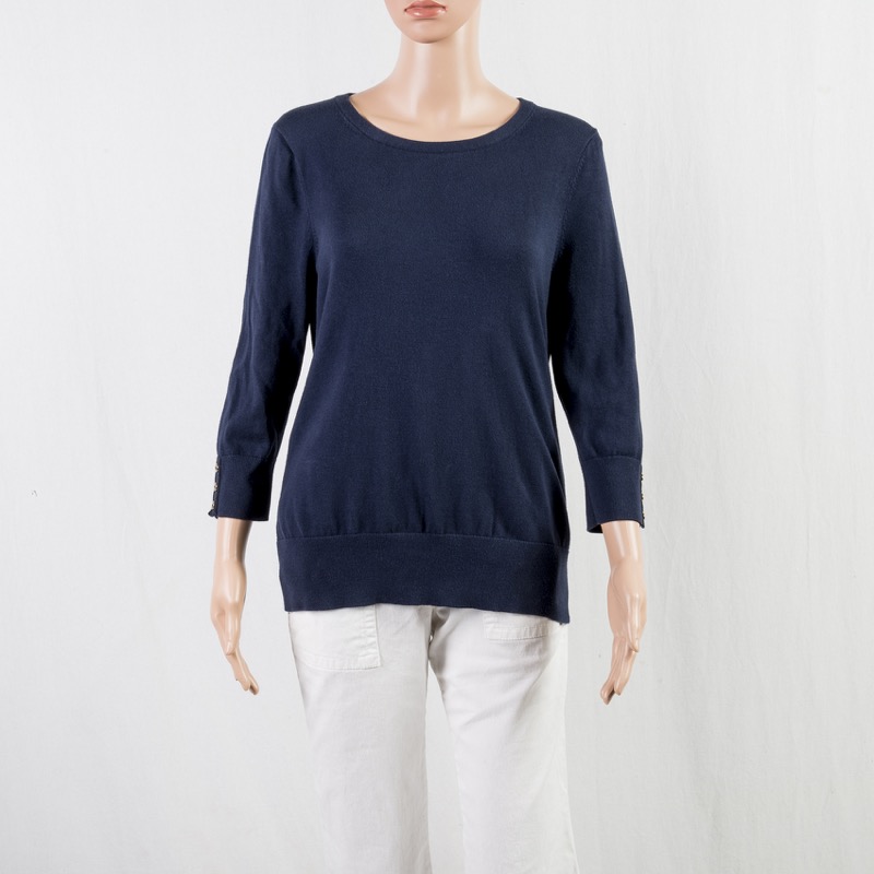 Lands End Supima Cotton Pullover Sweater 3/4 Sleeve Navy Soft Womens ...